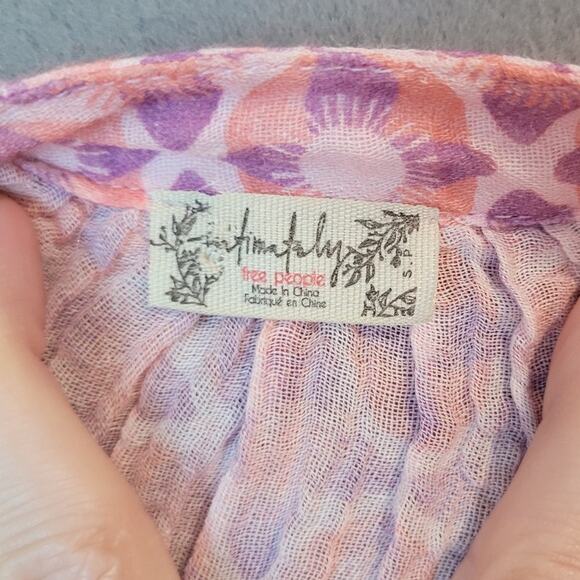 Intimately Free People Oversized Buttondown Blouse Pink Geo Print Linen Blend S - Picture 10 of 12